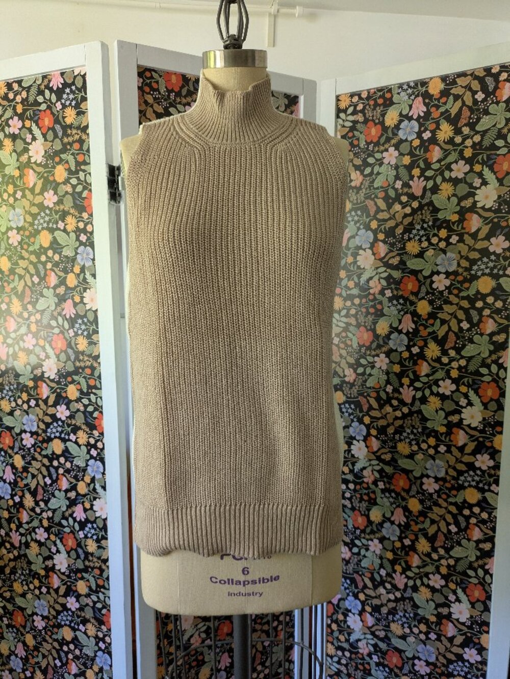 Camel/Ivory Turtleneck Sweater Vest